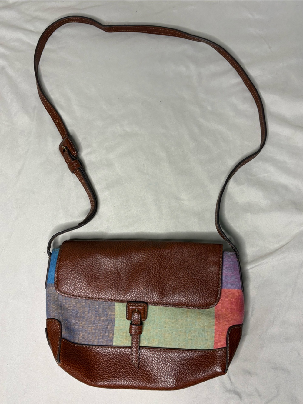 Liz Claiborne Brown Leather-Trim Multicolor Panel Crossbody